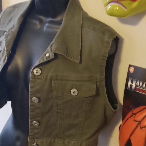 Gasoline DIY Crop army green demin vest - Picture 2 of 9